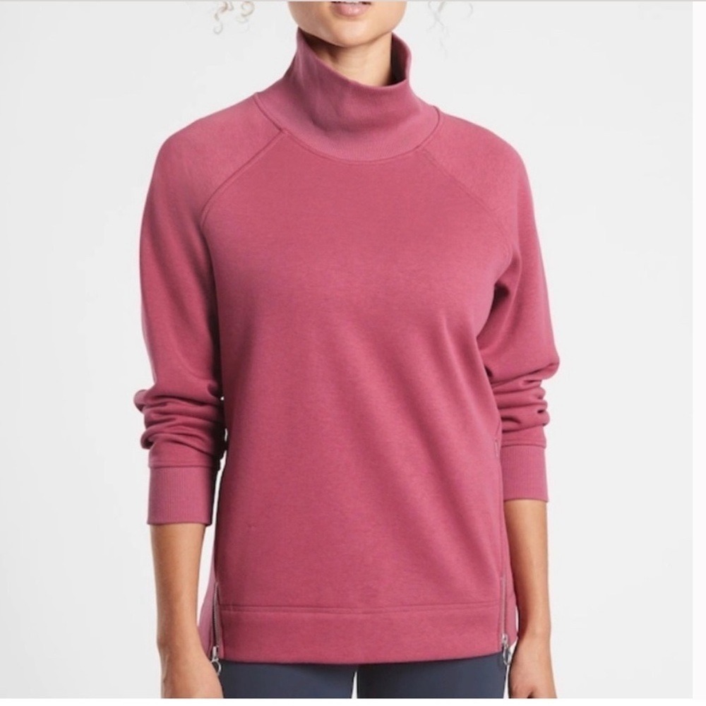 Athleta Cozy Karma Mock Neck Side Zip Sweatshirt S Berry Athletic Minimalist